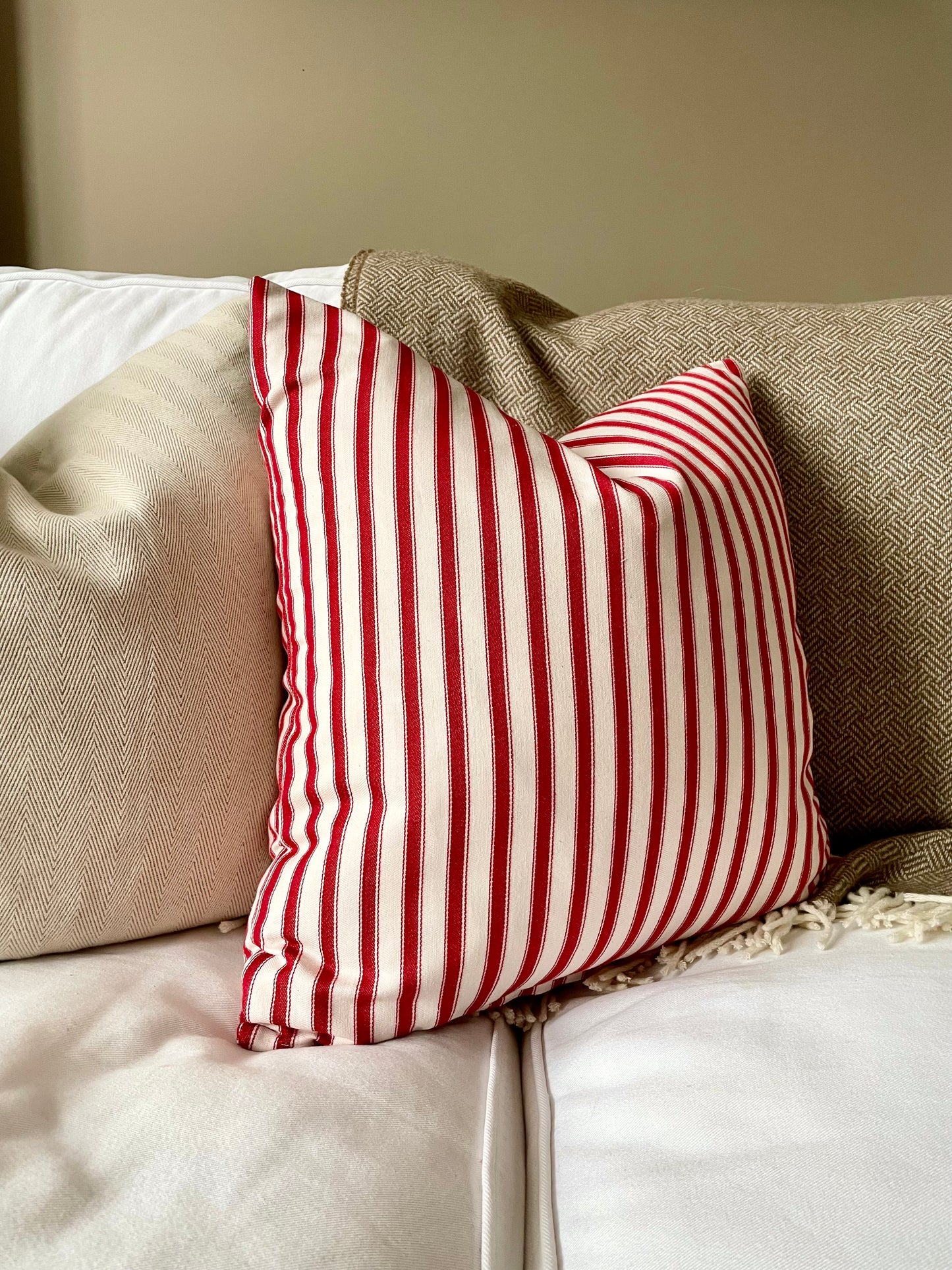 Red Ticking Stripe Cushion